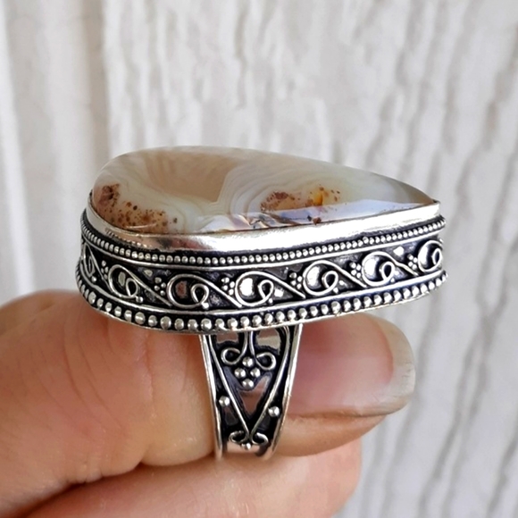 New Oversized Botswana Agate 925 Silver Ring. - Picture 5 of 8